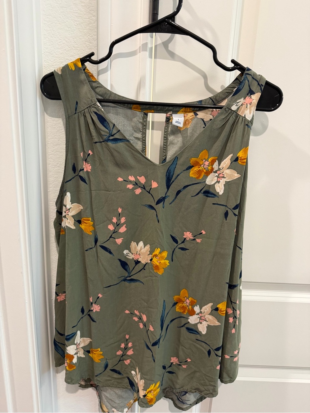 Old Navy Olive Green Floral Tank with Yellow, Pink & White Flowers
